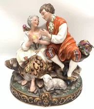 Karl Klette Dresden Pastoral Courting Couple Lamb Large Figurine Germany MINT!