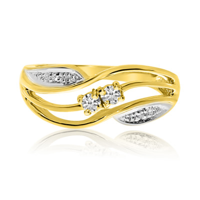 14K Gelbgold Swirl Zweistein Diamant Ring