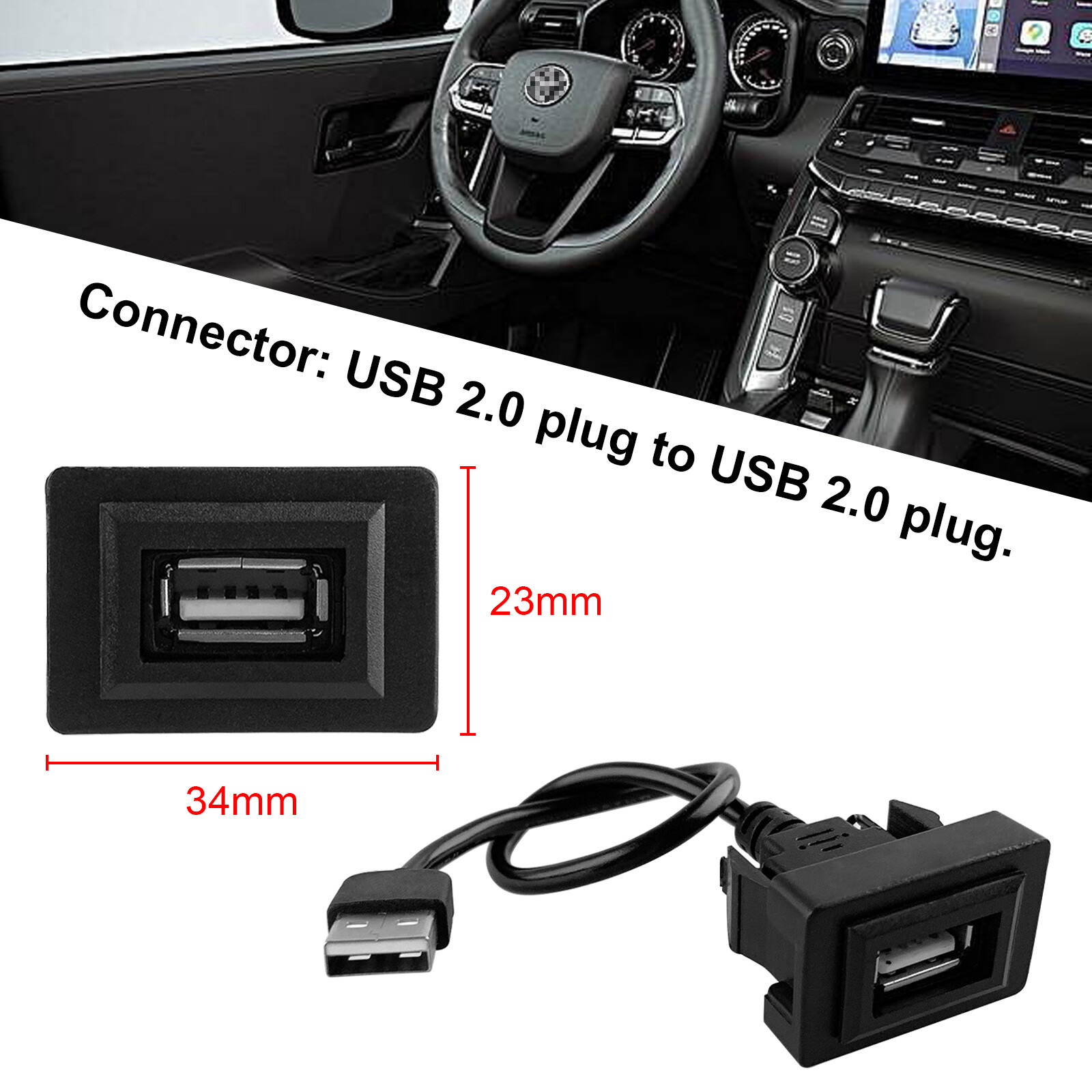 Car Dashboard Flush Mount USB Male to Female Extension Cable Adapter