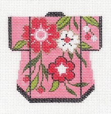Rose Floral Oriental Petite Kimono handpainted Needlepoint Canvas Ornament LEE