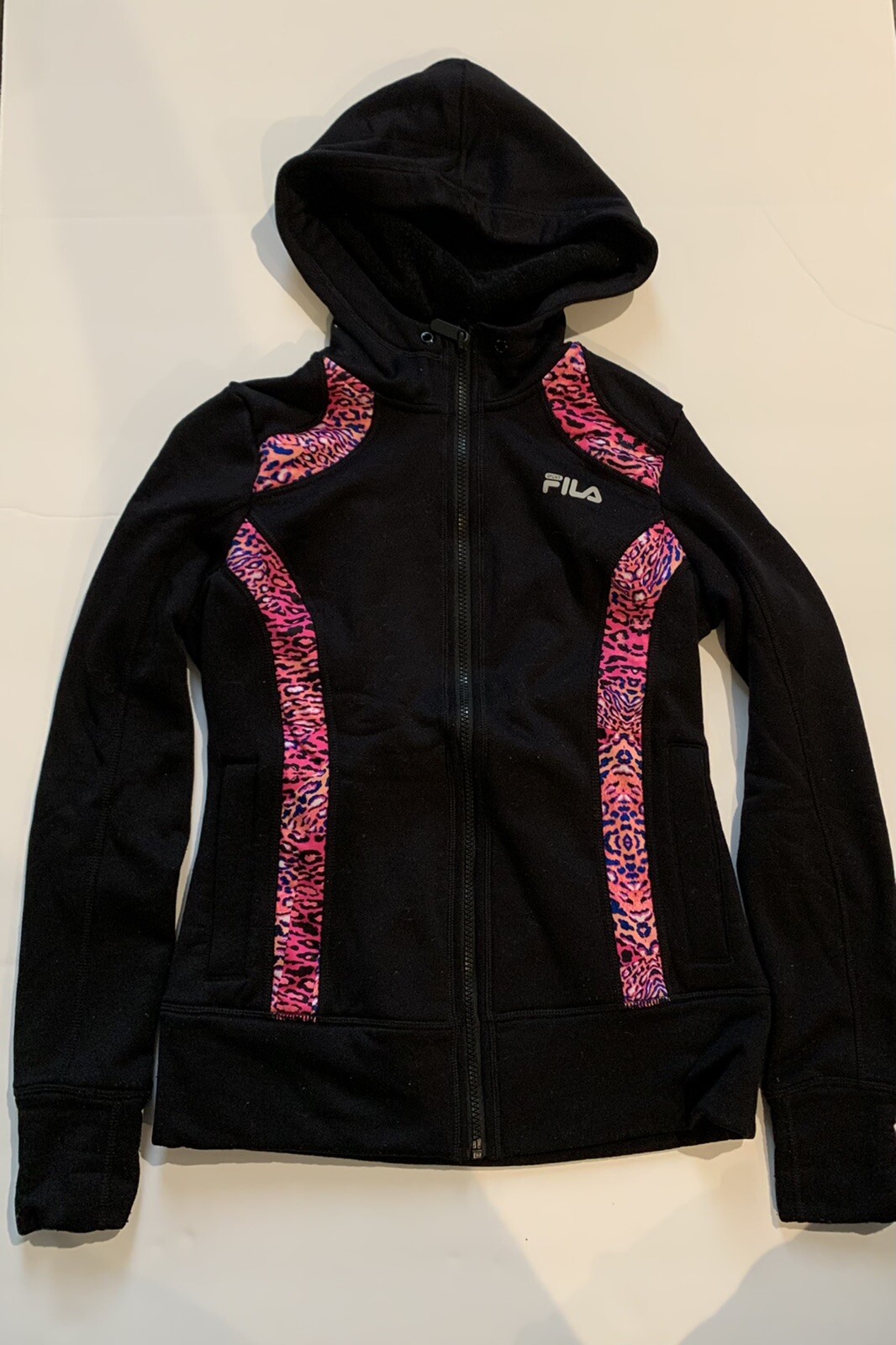 Felpa con cappuccio e zip Fila rosa e nera Junior XS