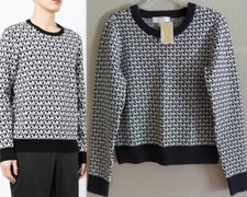 MICHAEL KORS Women's M MK Print Logo Sweater Crew Neck Knit Black White 110