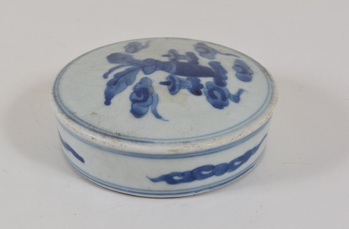 Antike chinesische Porzellan Vase oder Glasdeckel blau weiß Wolken Qing Dynastie - Bild 7 von 14