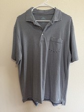Peter Millar Men's Seaside Wash Striped Blue Polo Shirt Short Sleeve, Size L