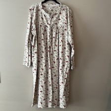 Aria 2X Micro Fleece Long Nightgown Red Cardinal Bird Print Button Front Soft