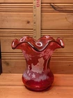 Fenton Mary Gregory Hand Painted and Numbered Cranberry Vase, Girl reading