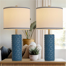 27" Farmhouse Bedside Table Lamp Set of 2, Bule Modern Ceramic Lamps for Living