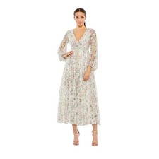 Mac Duggal Womens Sz 8 Embellished Floral Print Faux Wrap A Line Dress 93788 NEW