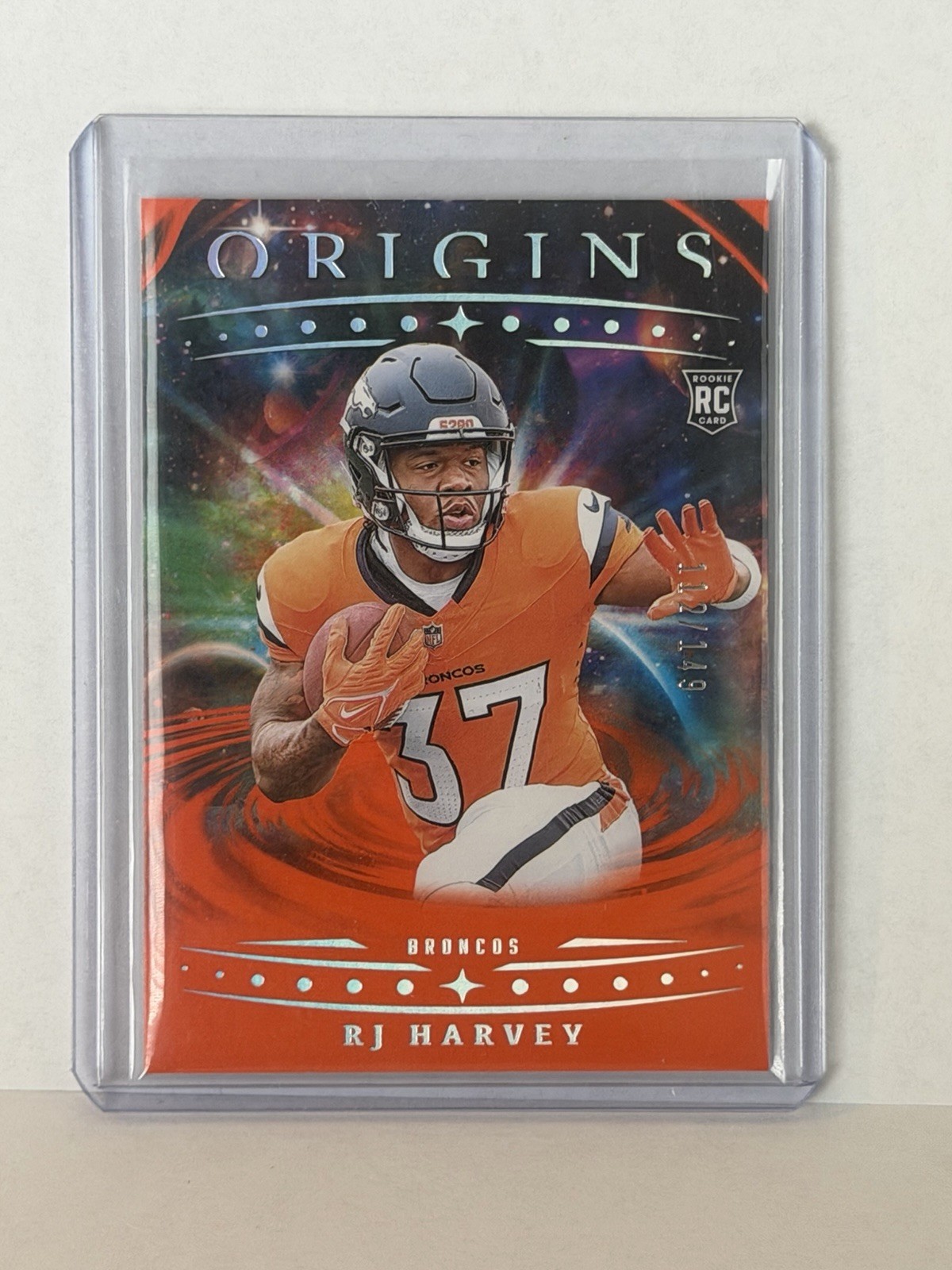 2025 Panini Origins RJ Harvey RC #141 Orange Color Match 112/149 Denver Broncos
