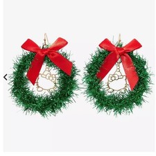 Sanrio Hello Kitty Christmas Wreath Hoop Earrings Green Tinsel Red Bow Bioworld