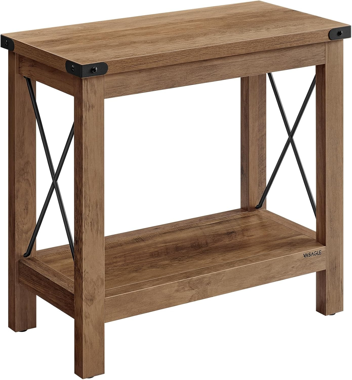 VASAGLE 2-Tier End Table, Side Table with Bottom Shelf, Honey Brown