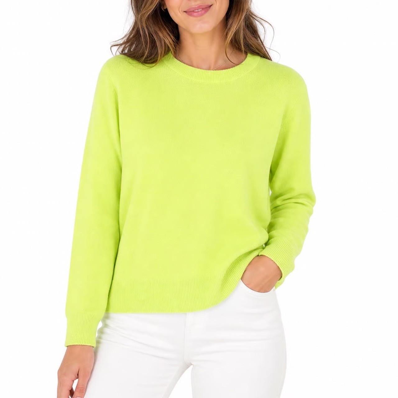 A New Day Womens Neon Lime Green Crewneck Sweater Recycled Polyester Size M