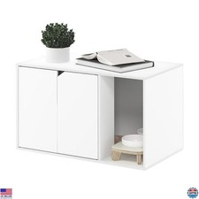 Furinno Peli Litter Box Enclosure, Solid White, Stylish Cat Furniture, 1 Unit