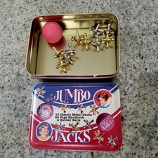 Vintage Jumbo Jacks Set 5 Silver 5 Brass Tone 1 Rubber Ball 2000 Made In USA