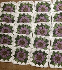 Lot Of 20 5  Purple Flower Crochet Granny Square Blocks Afghan