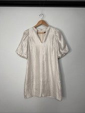 Ann Taylor Ivory Shimmer V-Neck Puff Sleeve Mini Dress Size 0