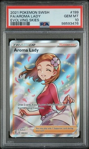 2021 POKEMON SWORD & SHIELD EVOLVING SKIES #199 FULL ART/AROMA LADY PSA 10