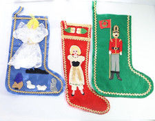 VTG Felt Christmas Stockings Handmade Appliqu  Retro Lot of 3