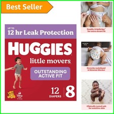 Size 8 Little Movers Diapers, 12 Count - Blowout Protection for Active Babies