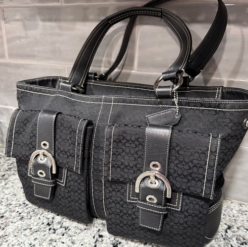 COACH Soho Tote Signature Monogram Black Leather/Canvas Satchel Y2K EUC - Picture 2 of 13