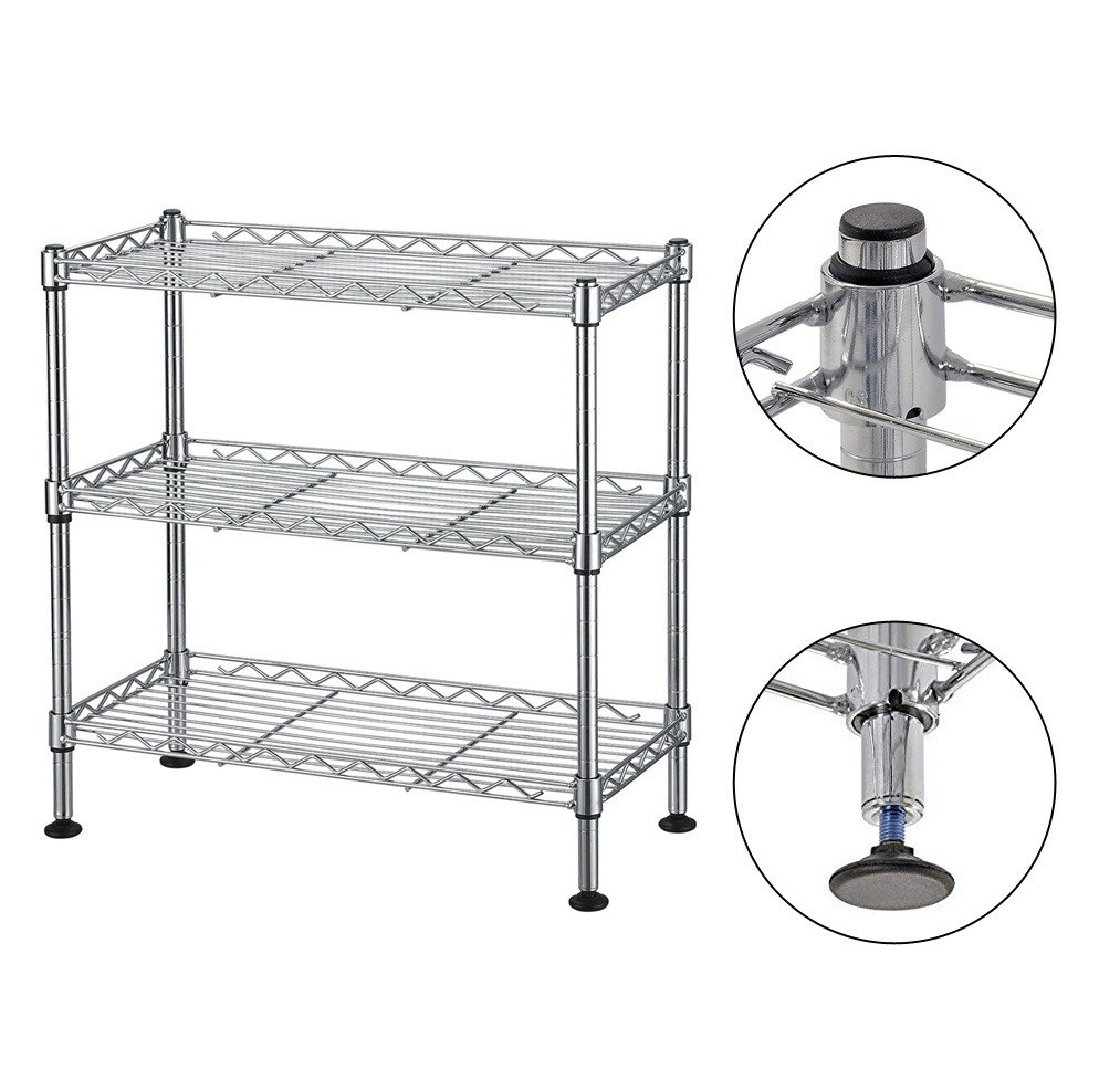 3-Tier Freestanding Metal Wire Shelf Rack Organizer Silver 17.7 x 7.9 x 17.7