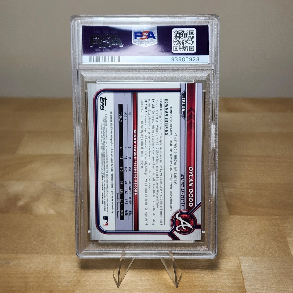 2022 Bowman Chrome Dylan Dodd Prospect Gold Refractor Auto /50 Braves PSA 10 - Image 2 of 2