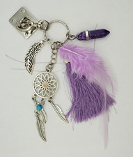 Bohemian Style Dream Catcher with Boho Feather and Crystal Keychain Keyring
