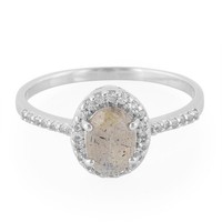 Cavill Labradorit Ring 0,64Ct Silber 925 Damen Echtschmuck WeißEr Topas Oval