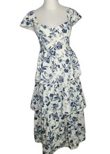 SOFIA The Label Women's Blue The Saratogian Floral Tiered Ruffle Dress Sz S