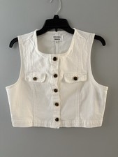 Reformation Jeans Vest Womens Size 10 White Cher Denim Button Up Vest Festival