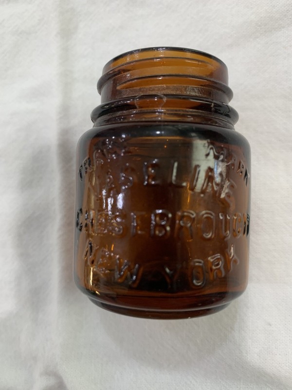 Vintage Vaseline Amber Glass Jar Bottle Chesebrough Manfg Co New York