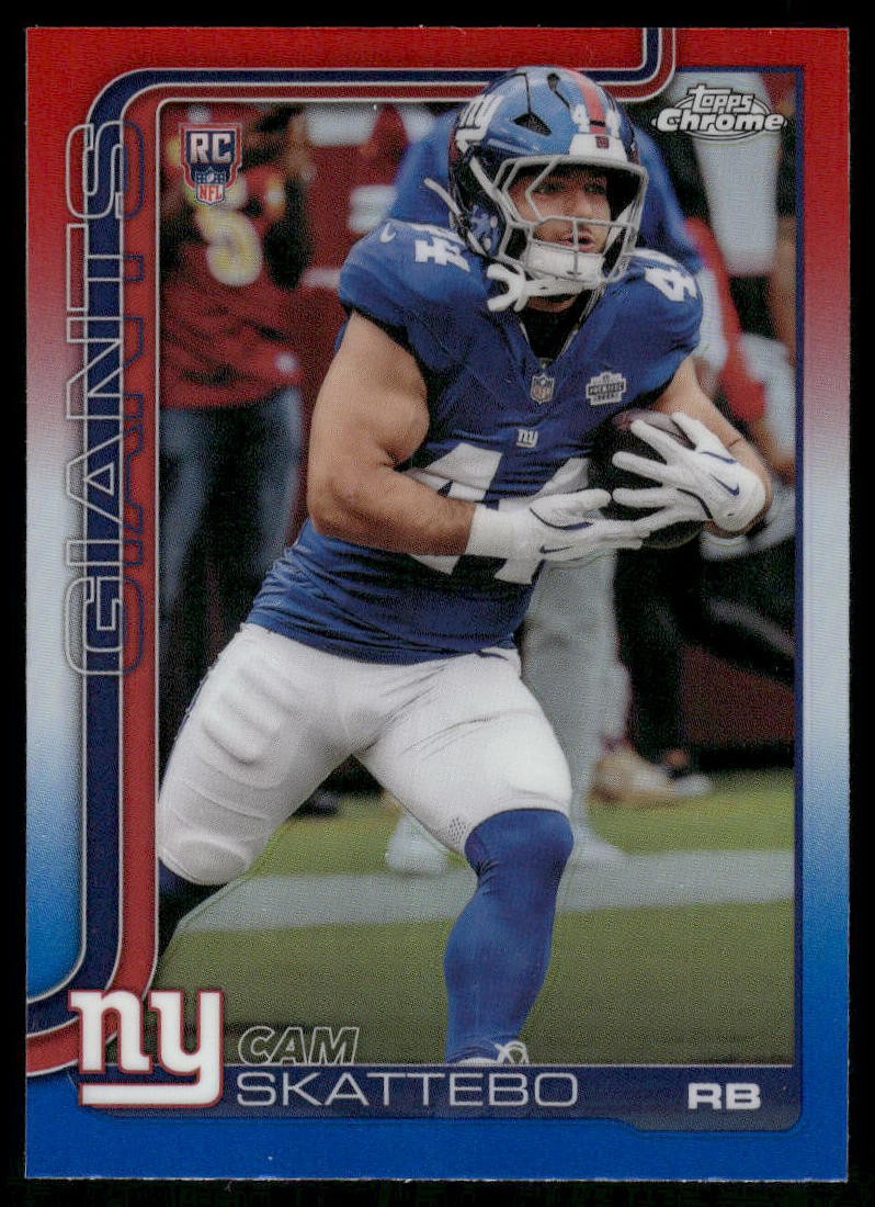 2025 Topps Chrome #331 Cam Skattebo Red White and Blue Refractor