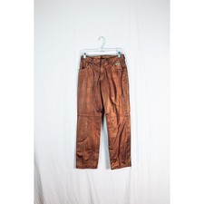 VTG Y2K Harley Davidson Bronze Copper Leather Pants, Studded Moto Biker SZ 4/32