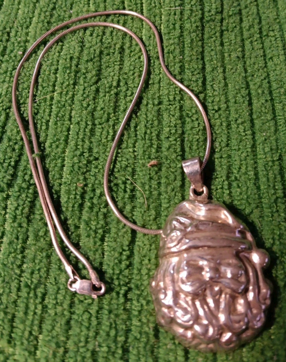 Sterling Silver .925 Solid Santa's Head Pendant w… - image 1