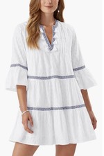 Tommy Bahama Cotton Embroidered Tier Dress vacation white boho country M *Read
