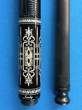 JACOBY CUSTOM POOL CUE 30" BUTT 12.3MM 30" CF 4.0 SHAFT EBONY ABALONE WHITE JUMA