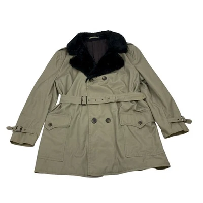 Vintage Col Fourrure Trench-Coat L 44R Voiture Manteau Veste Mac 60s 70s Mod - Photo 1/4
