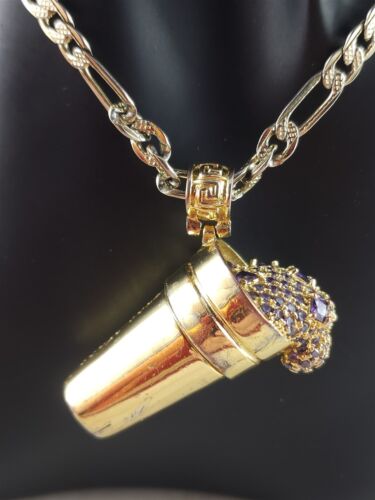 JUNGL JULZ 14k Gold Plated Purple Gemstone Slushie Drank Necklace 38.6 Grams - Afbeelding 1 van 8
