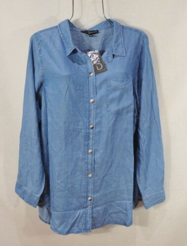 Fred David Women's Button Shirt Size 2X Blue Chambray Long Sleeve Blouse Top NWT