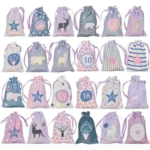 24 Advent Calendar Bags Hanging Gift Bags Drawstring for Party Home Wall Decor - Picture 7 of 8