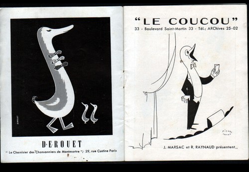 PARIS (III°) programme Théatre LE COUCOU , Caricatures d'ARTISTES CHANSONNIERS - Photo 8/8