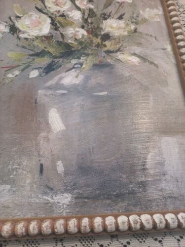Floral Painting On Wood 19x14" Framed Art Muted Colors Rustic Frame Textured EUC - Picture 8 of 11