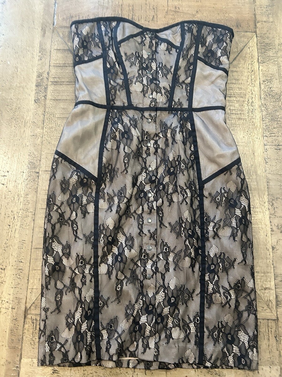 REISS Cocktail Dress Black & Nude Lace Corset Strapless Sz 8 EUC | eBay