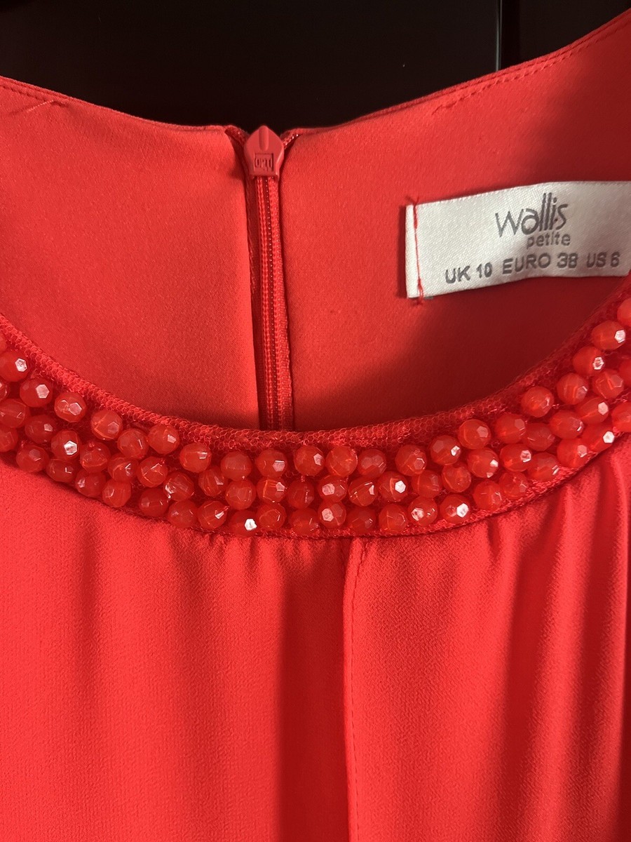 Wallis Petite Dress 10 Red Beaded Sheer Overlay Wedding Cruise