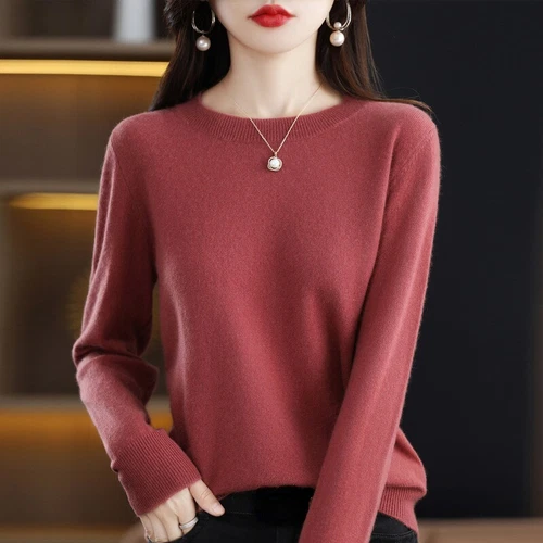 Lady Faux Cashmere Sweater Slim Soft Knitted Round Neck Jumper Undershirt Casual