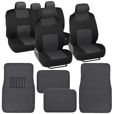 9 Piece Charcoal & Black Seat Covers Set Split Bench and 4 Pc Charcoal Floor Mat