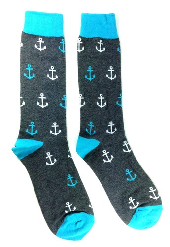 NOVELTY CASUAL ANCHOR NAUTICAL SAILOR SHIP BOATING PRINT MENS CREW SOCKS TUBE - Picture 2 of 3