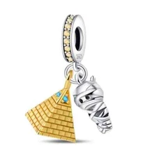 KUNSIR 925 Sterling Silver Charm Pyramid & Mummy Dangle For Women Bracelet Beads