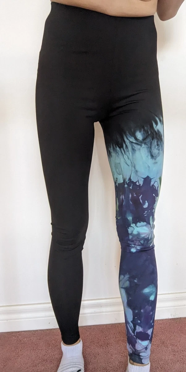 Daub Design Asymmetricy Tie dye Blue Black Yoga Leggings Pants XS Like New