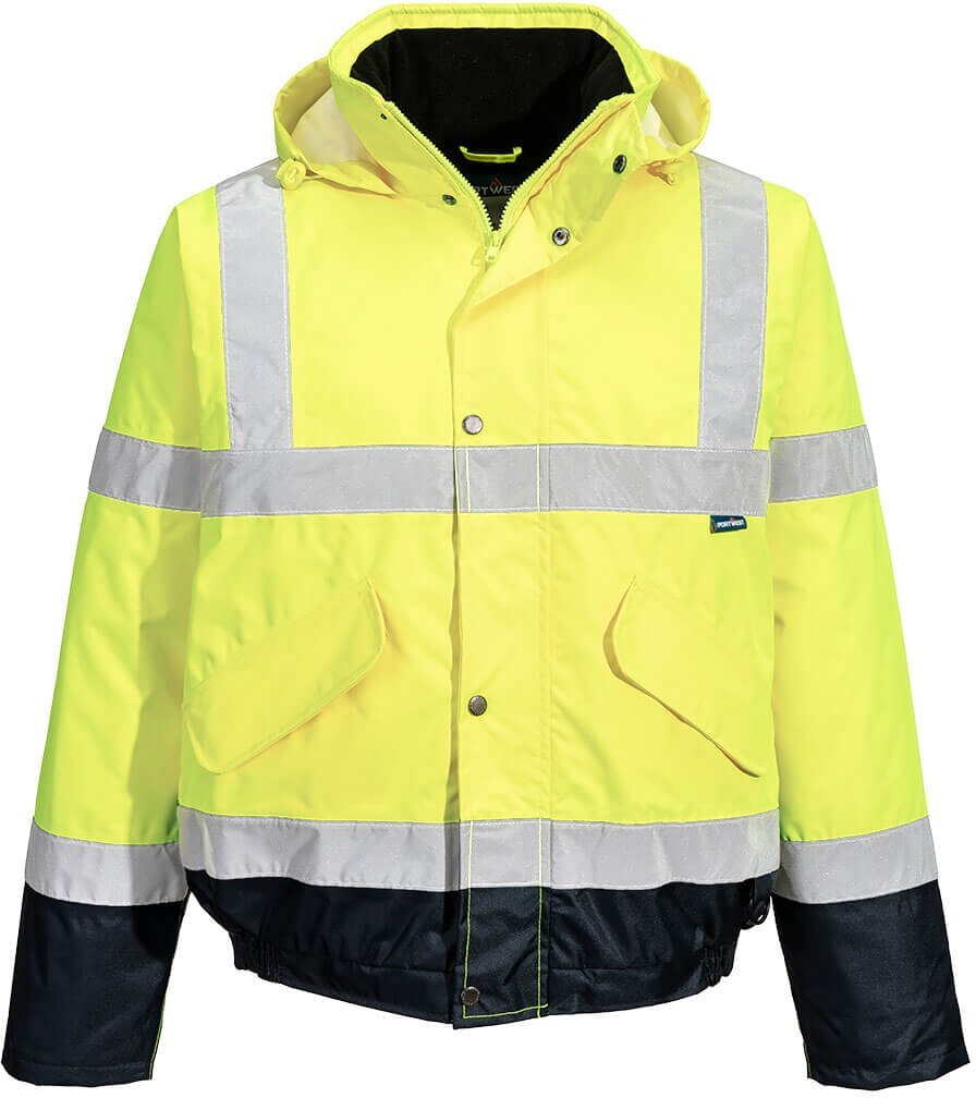 Portwest S266 Hi-Vis Contrast Winter Bomber Workwear Jacket Yellow - Large